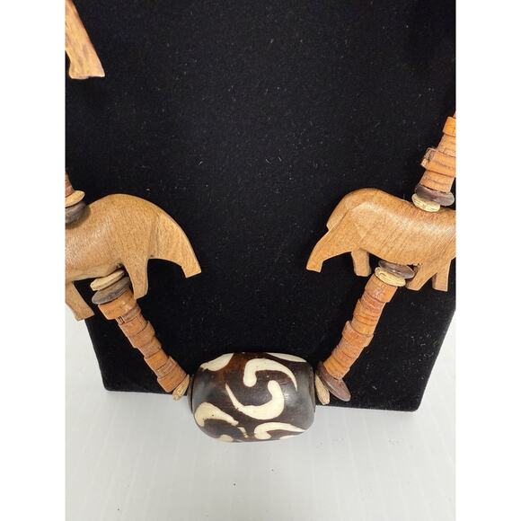 Hand Carved Wooden Necklace Beads Safari Animals Tribal 31" Zebra Elephant More - Picture 5 of 11